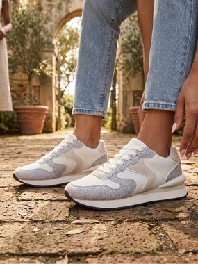DREAM PAIRS Tweed Style Sneakers, Women’s 7.5, Off White Blue Beige